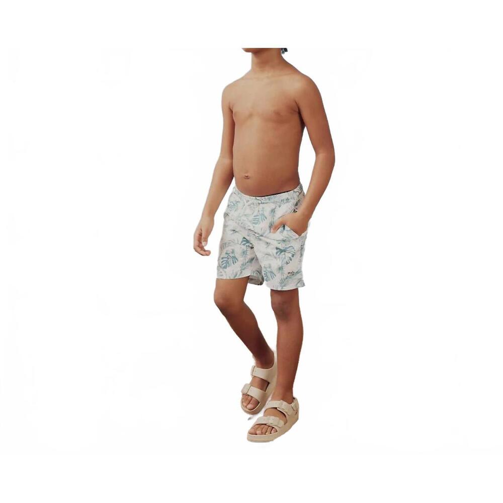 NEW MILES BABY boys jungle leaves swim trunk in off white